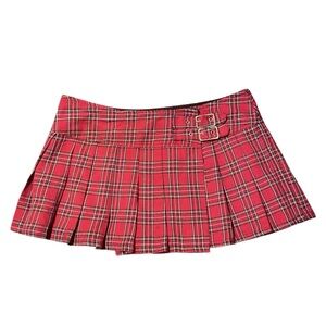 Vintage Lip Service Red Plaid Buckle Pleated Mini Skirt Size L